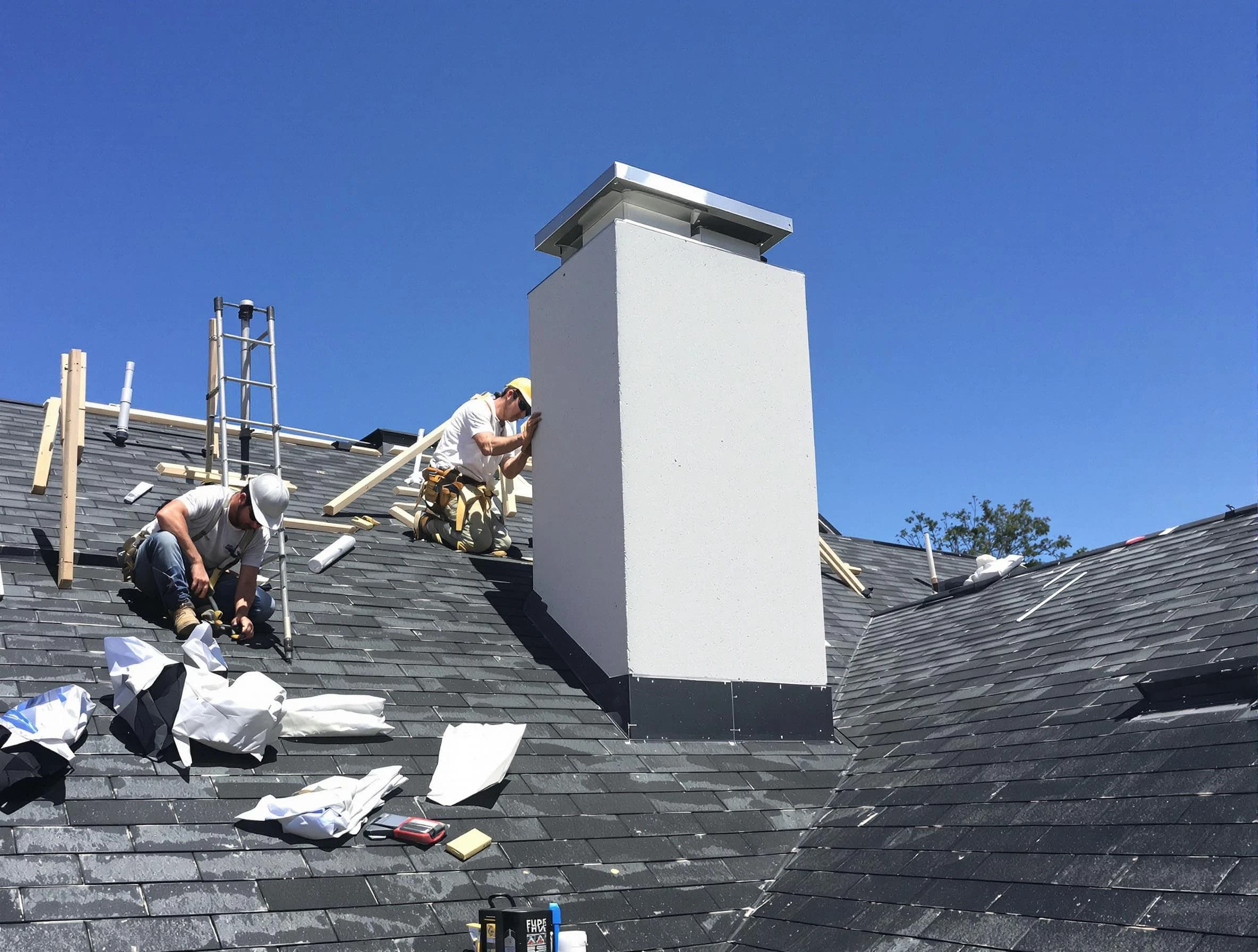 Mead Chimney Sweep crew installing a new chimney in Mead, CO