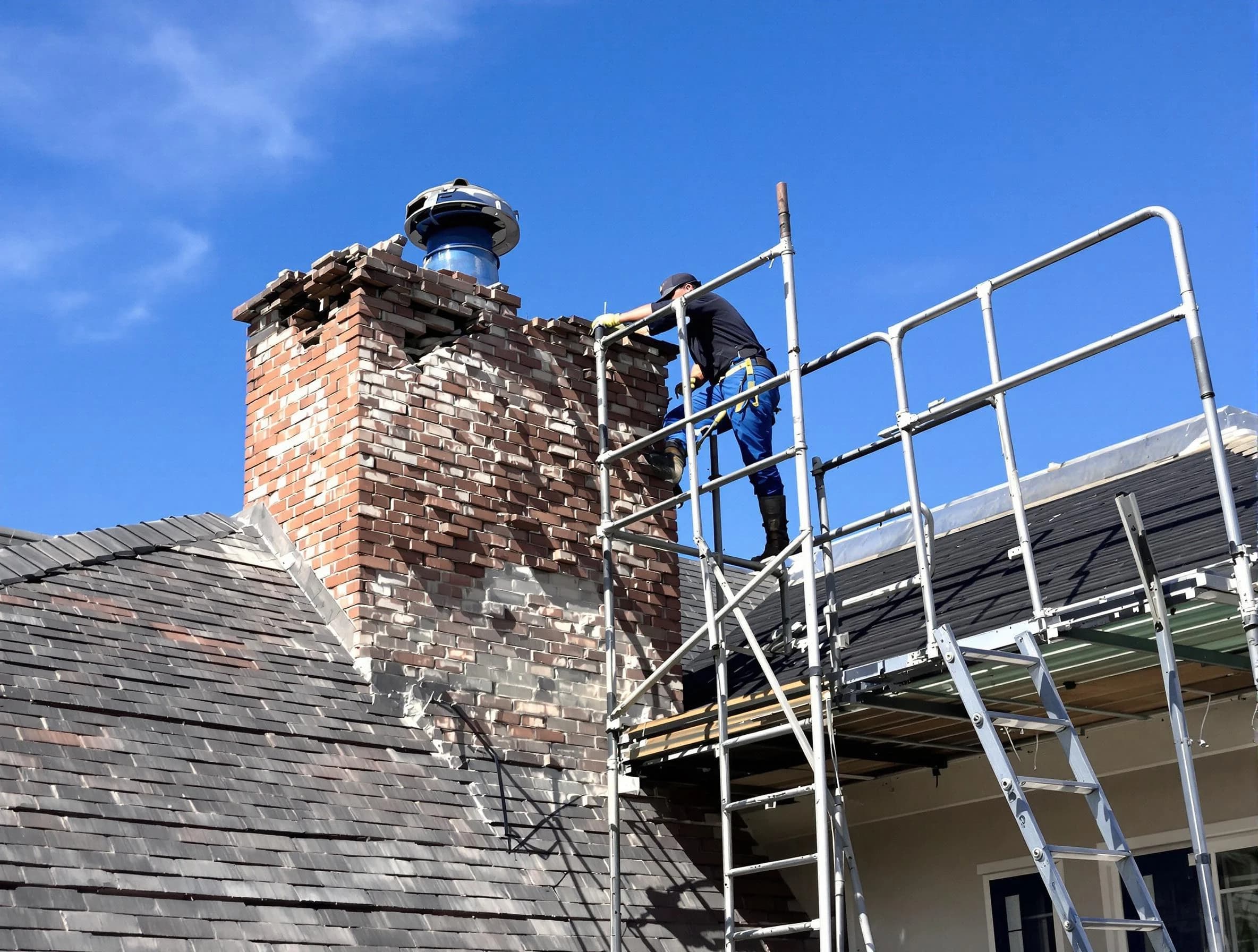 Rebuilding a chimney structure by Mead Chimney Sweep in Mead, CO