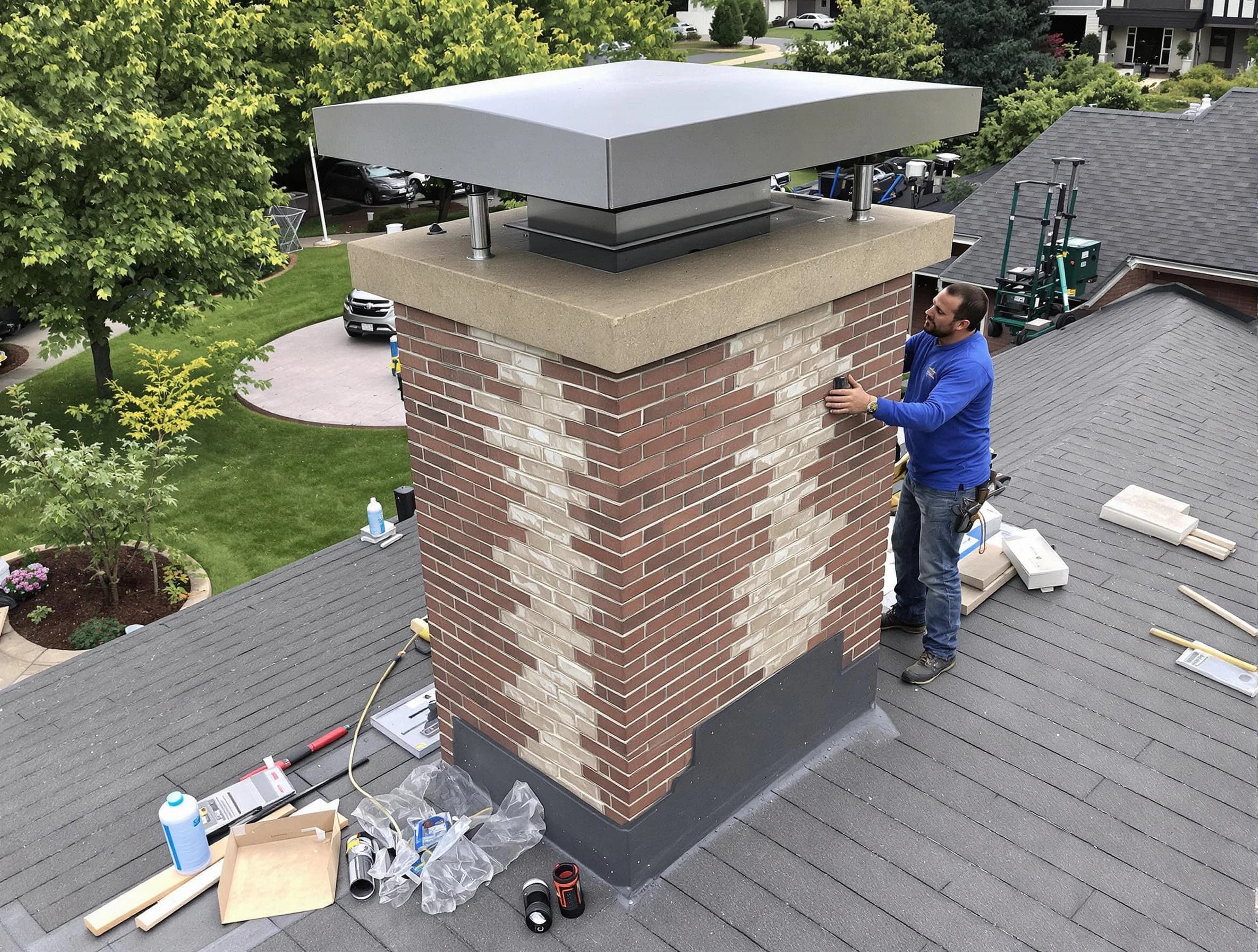 Mead Chimney Sweep team working on a custom chimney remodel in Mead, CO