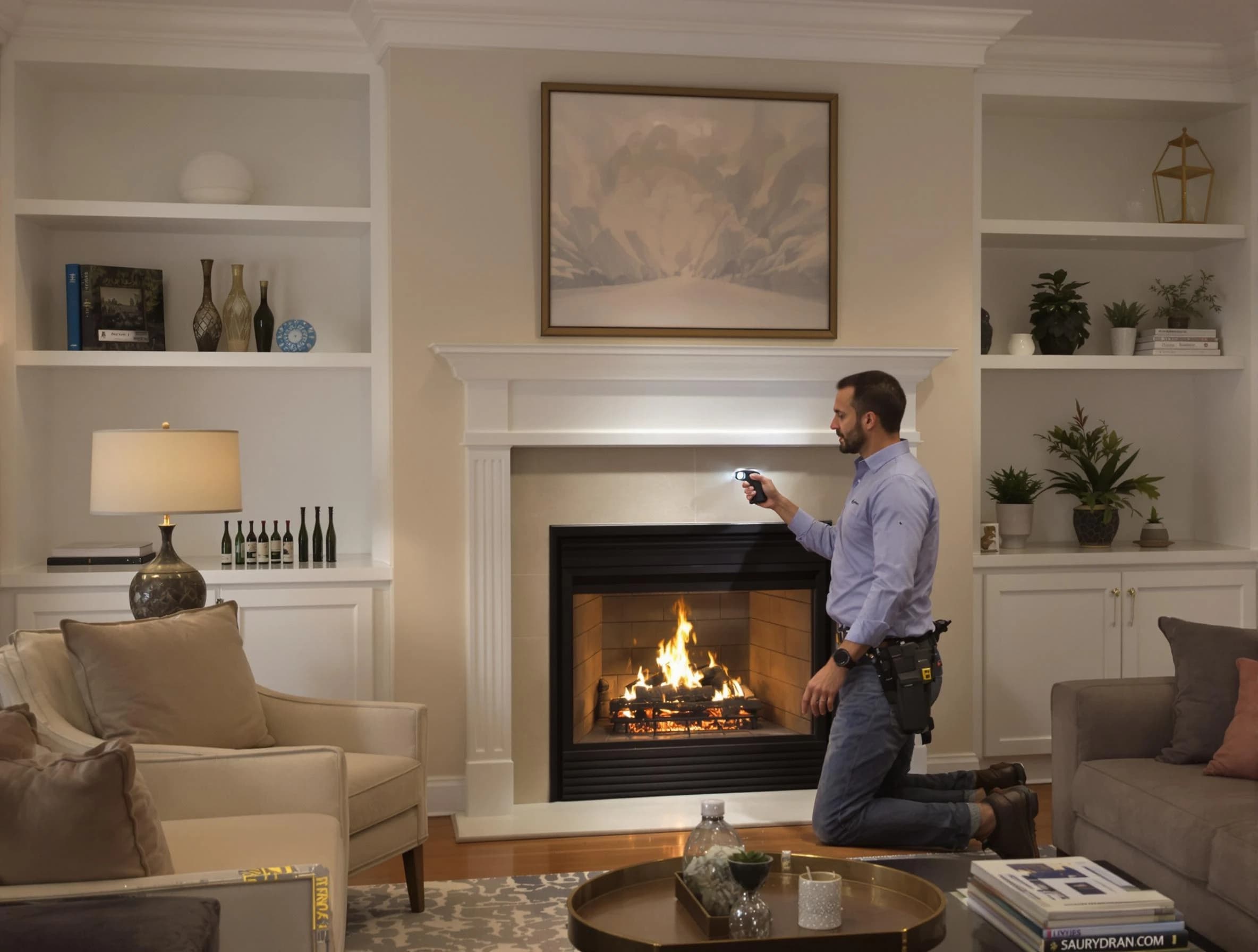 Mead Chimney Sweep conducting a fireplace safety inspection in Mead, CO