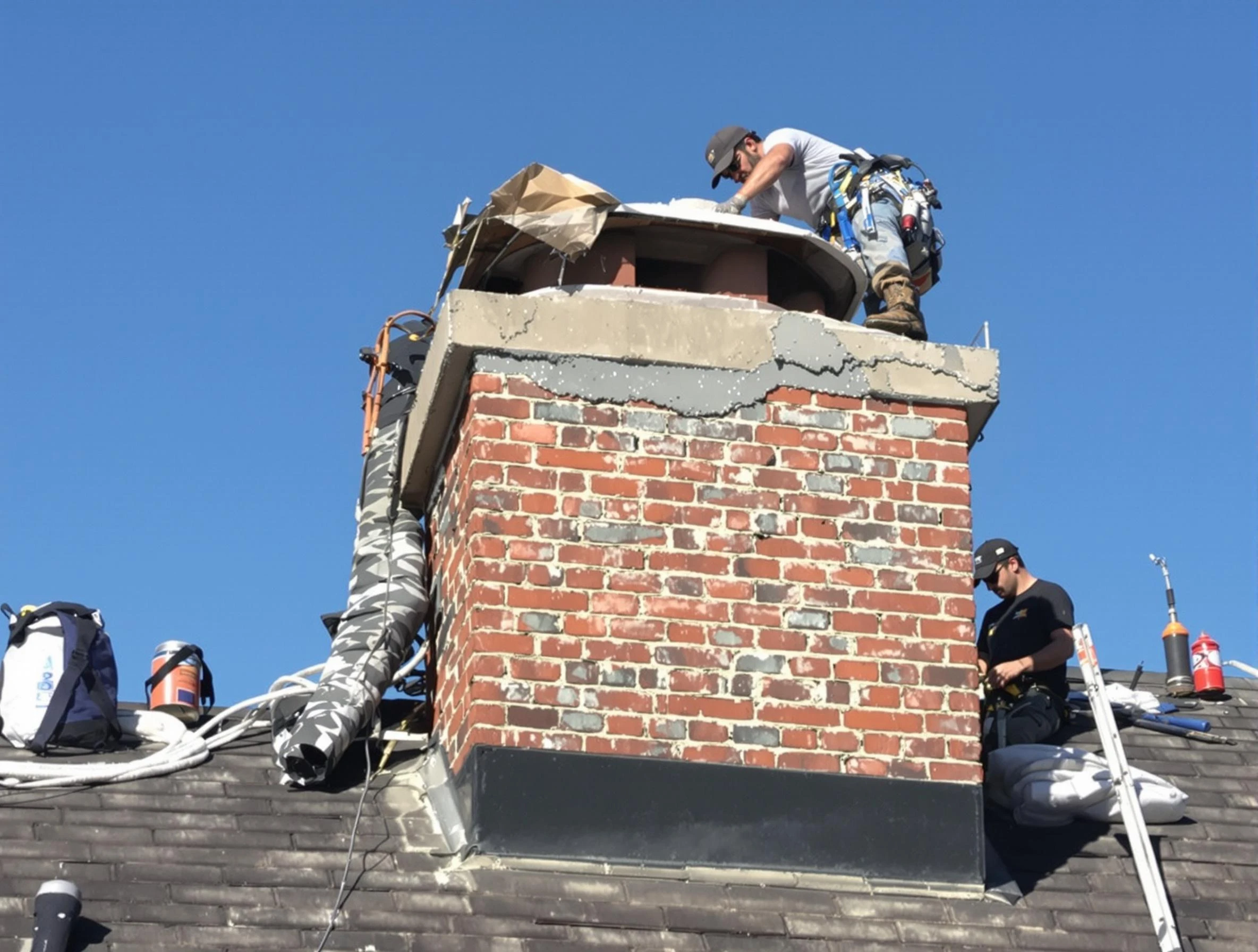 Mead Chimney Sweep installing a custom chimney crown in Mead, CO