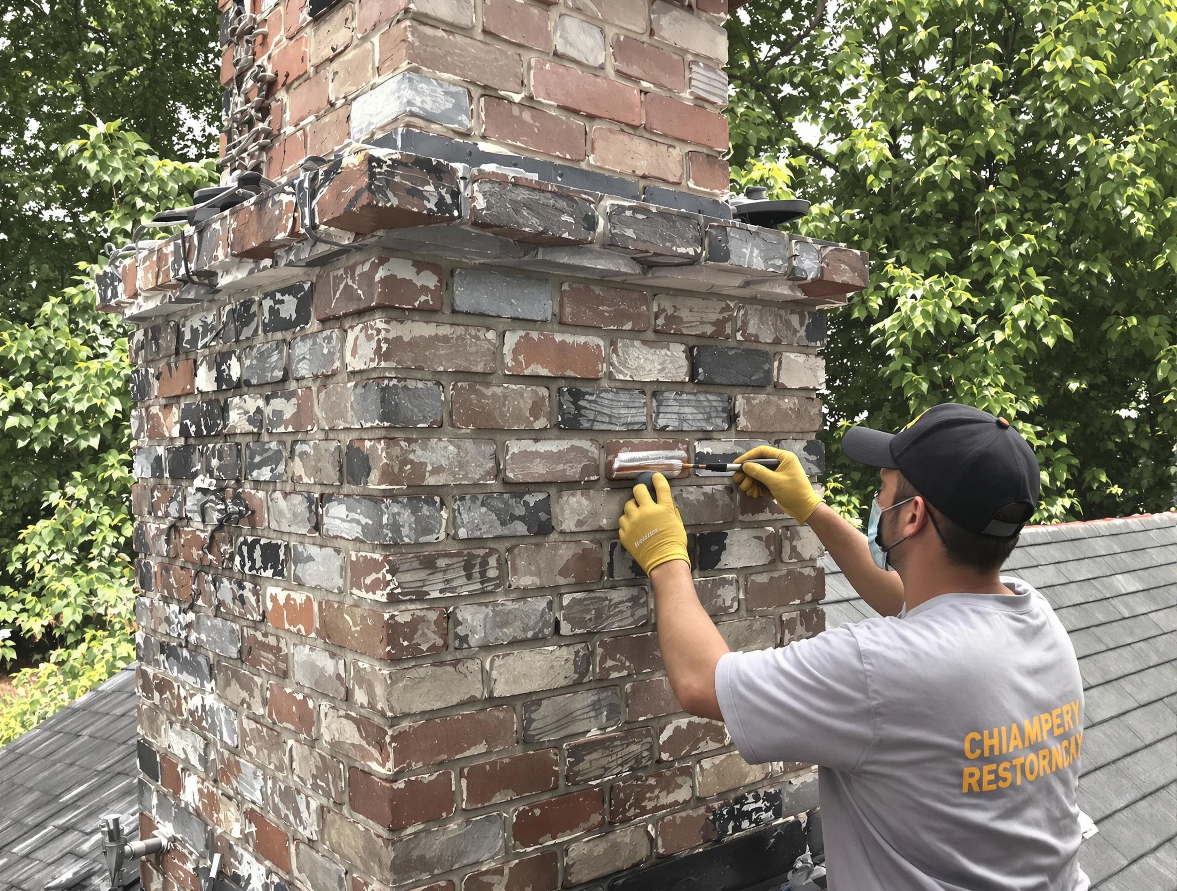 In-progress chimney restoration by Mead Chimney Sweep in Mead, CO